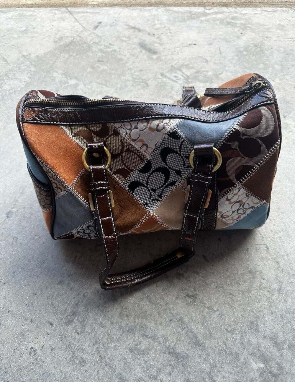 Coach Signature Patchwork Suede and Leather Shoulder Bag